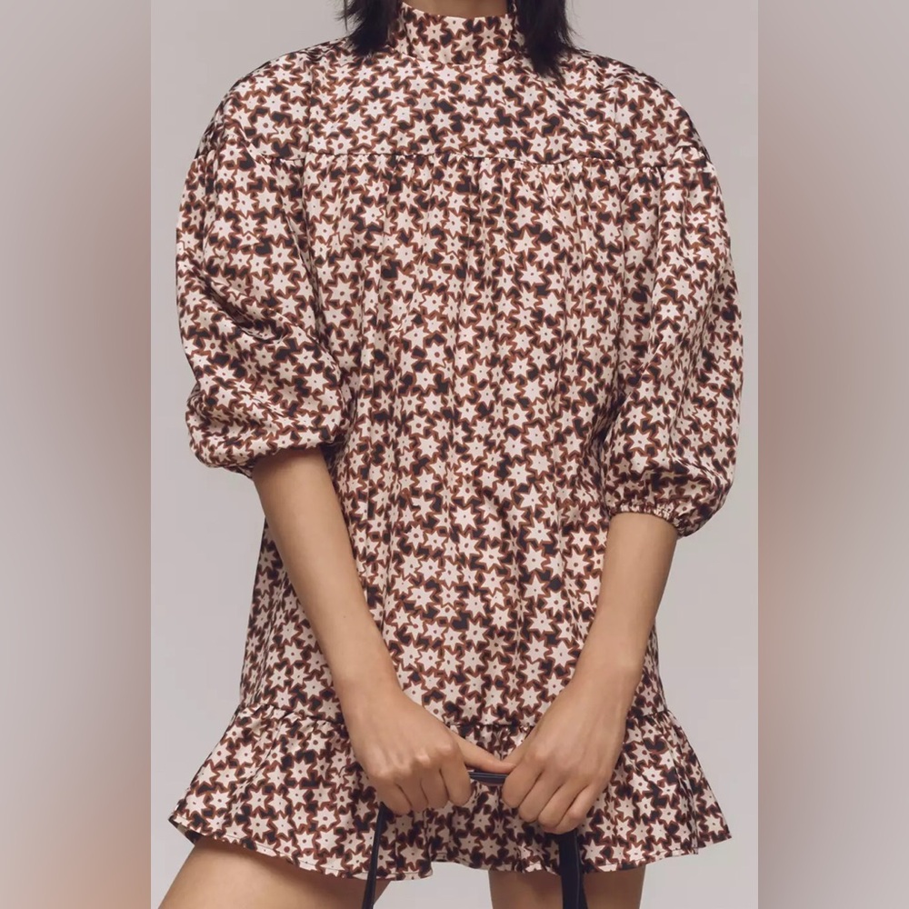 NWT Anthropologie Long-Sleeve Mock Neck Swing Mini Dress - Picture 3 of 8